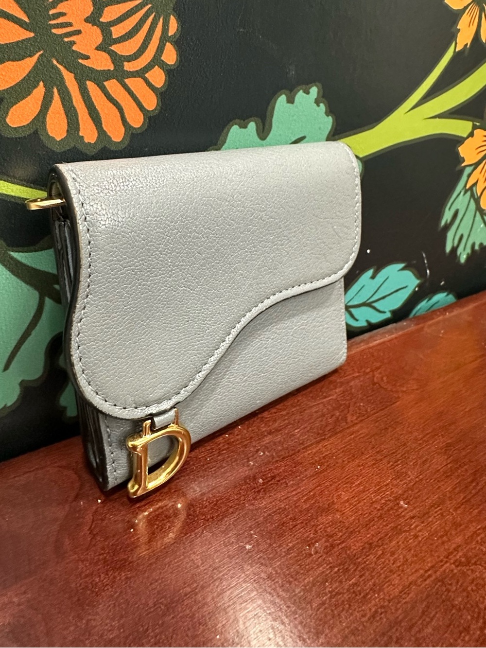 Christian Dior Saddle Lotus Wallet Gray Calfskin Gold D Hardware Compact Wallet - Picture 4 of 13